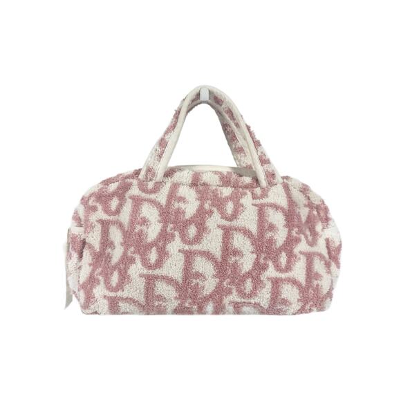 Dior Vintage Pink Monogram Diorissimo Terrycloth Cosmetic Mini Top Handle Bag - Picture 3 of 8